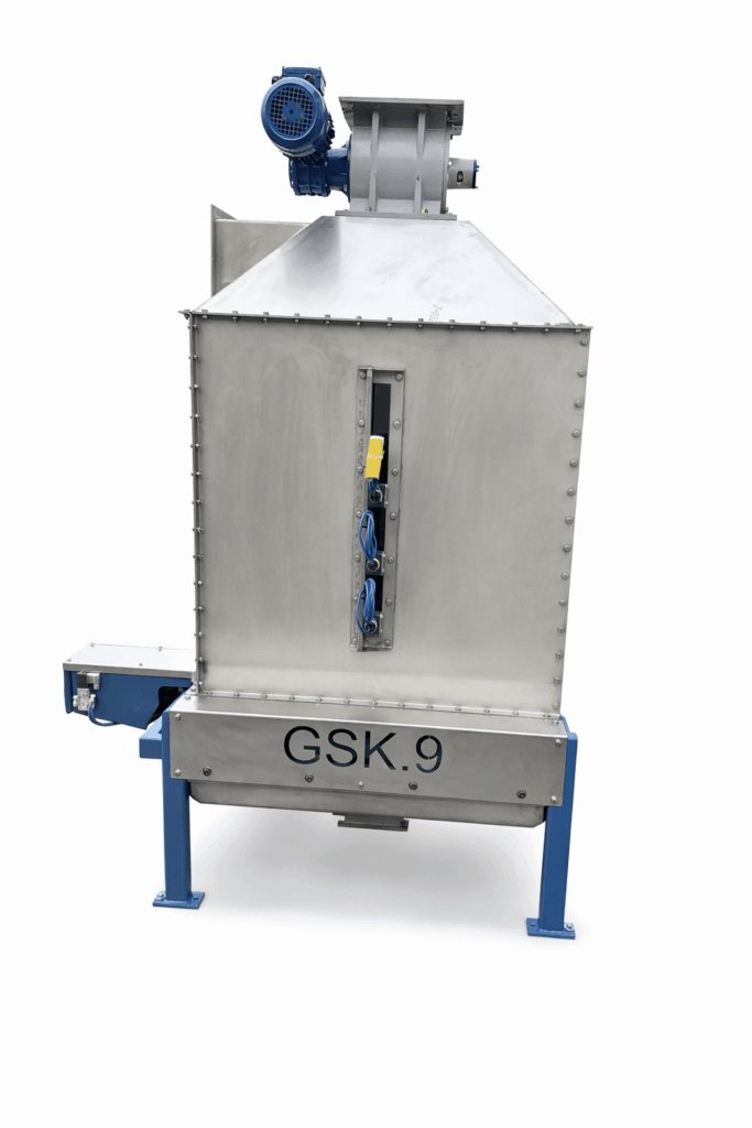 Counter-current cooler GSK.9 for cooling pelleted and free-flowing bulk materials in a closed steel design